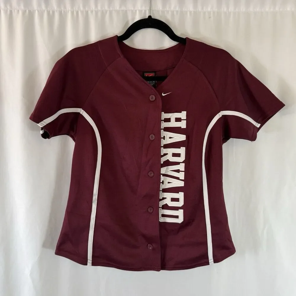 Harvard Nike Jersey Youth Medium 8-10 Burgundy Short Sleeve Button Up Embroider